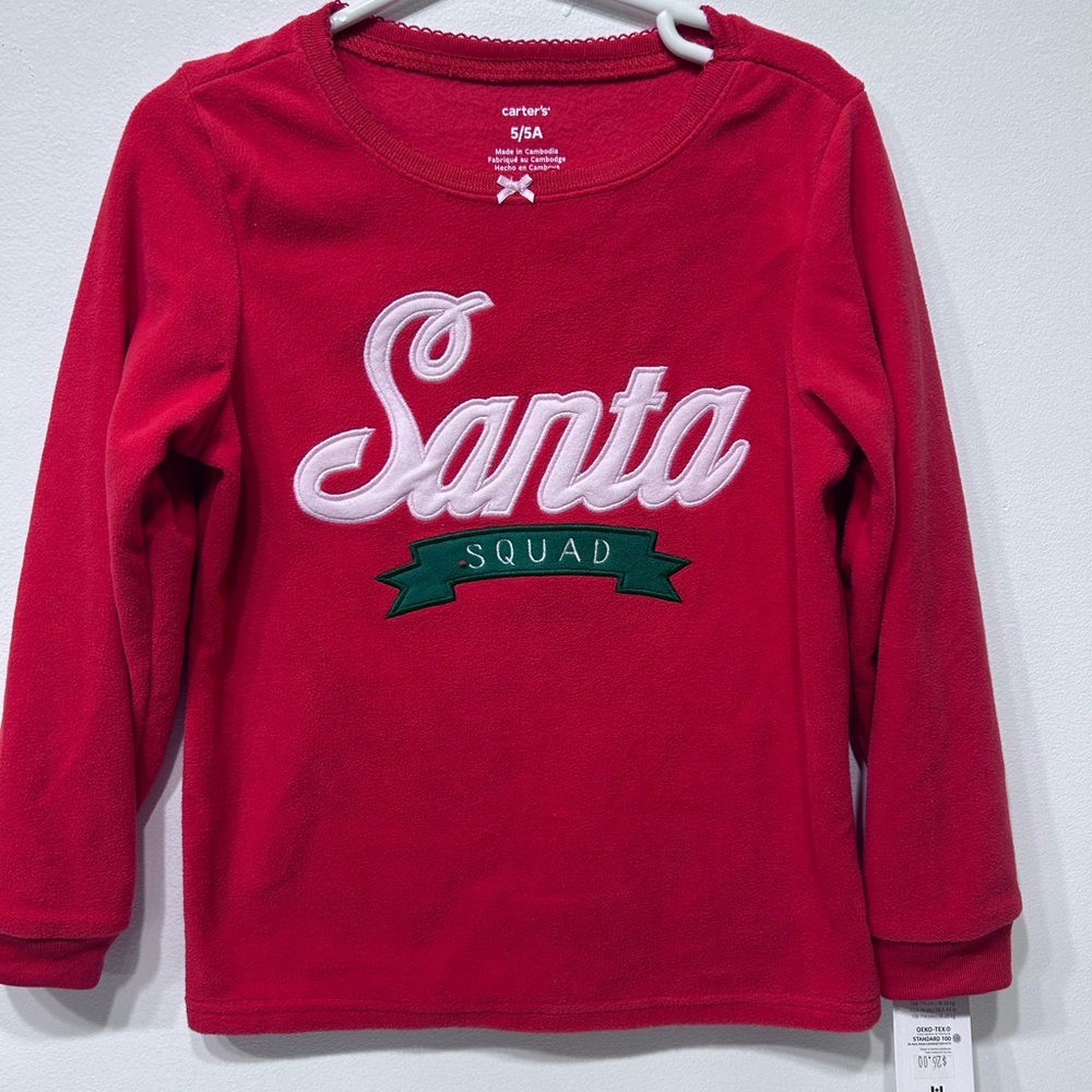 NWT Carters Kids Red‎ Fleece Santa Long Sleeve Shirt Size 5/5A